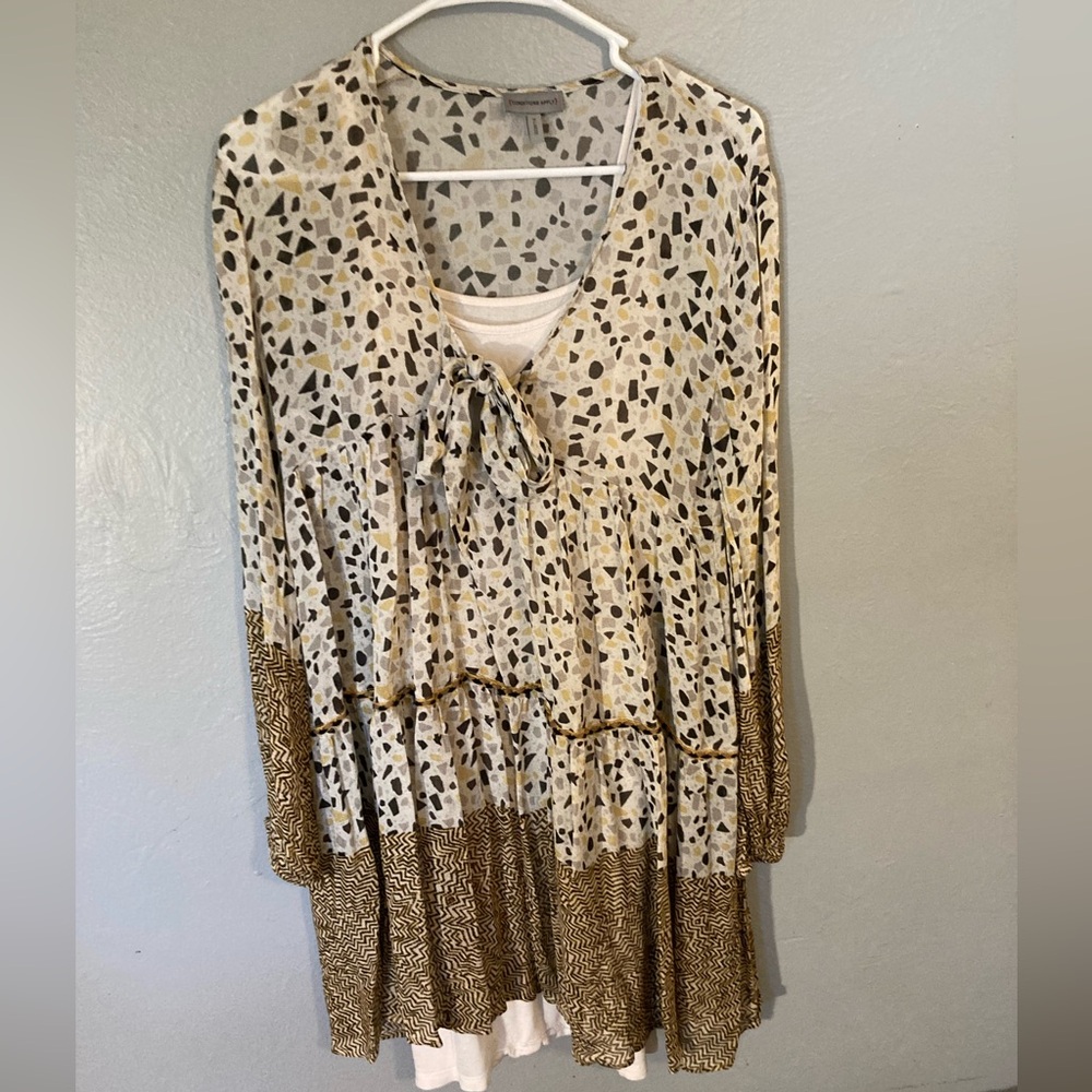 Conditions Apply Patterned Tunic Dress with Tie Front